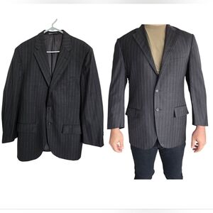 VTG Polo Ralph Lauren Italy Wool Pinstripe Blazer 44R Gray Luxury Preppy Formal